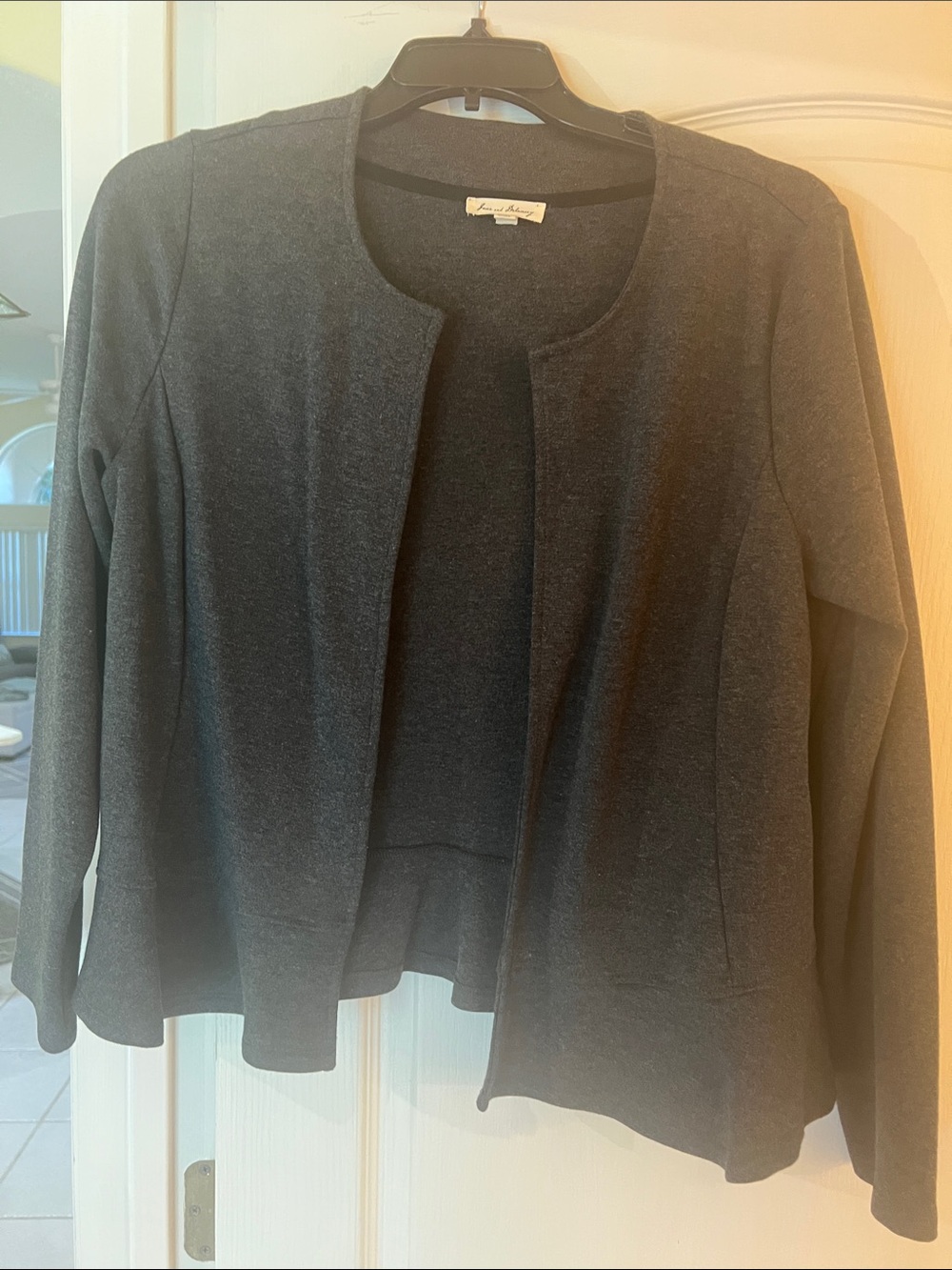 Jane and Delancey Charcoal Open-Front Knit Blazer